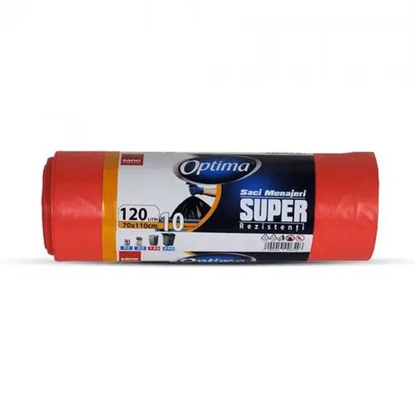 Saci menajeri Sano Optima, rosu, LDPE, 120L, 10 buc.