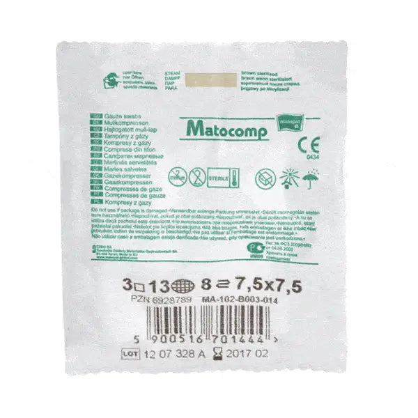 Comprese sterile din tifon MATOCOMP, 8 straturi, blister 3 bucati