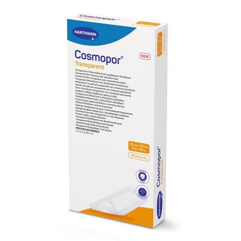 Plasturi sterili cu corp absorbant COSMOPOR Transparent, 10 cm X 25 cm, 25 buc.