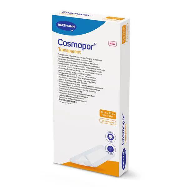Plasturi sterili cu corp absorbant COSMOPOR Transparent, 10 cm X 25 cm, 25 buc.