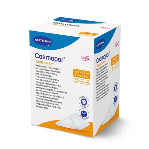 Plasturi sterili cu corp absorbant COSMOPOR Transparent, 5 cm X 7.2 cm, 50 buc.