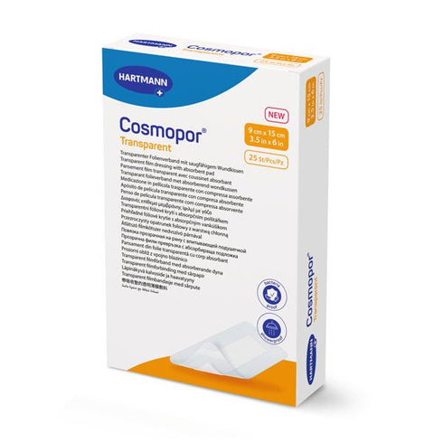 Plasturi sterili cu corp absorbant COSMOPOR Transparent, 9 cm X 15 cm, 25 buc.