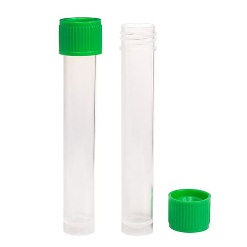 Eprubete plastic PS cu dop verde filetat, sterile, 12 ml - PT TBC, 100 buc.