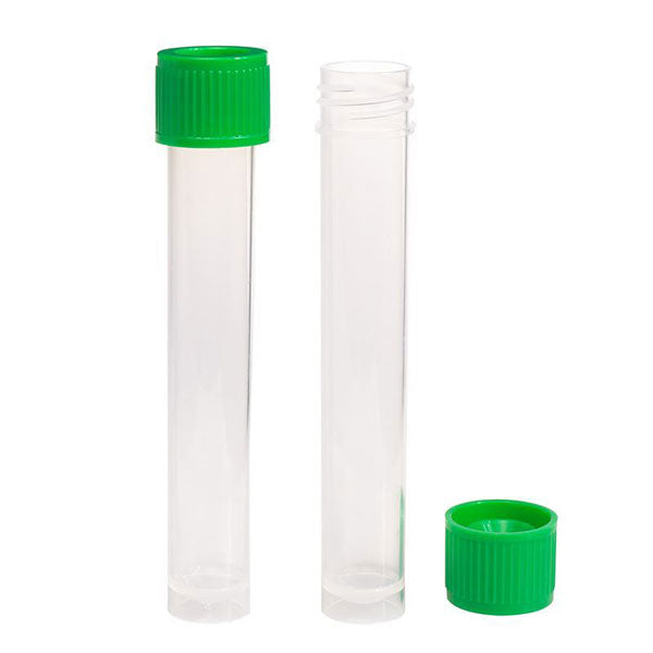 Eprubete plastic PS cu dop verde filetat, sterile, 12 ml - PT TBC, 100 buc.