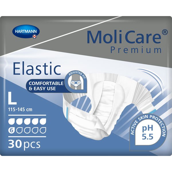 Scutece adulti MoliCare Premium Elastic 6 picaturi, mar. L, 30 buc.