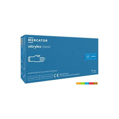 Manusi de examinare nitril nepudrate Nitrylex, Classic Blue, 100 buc.