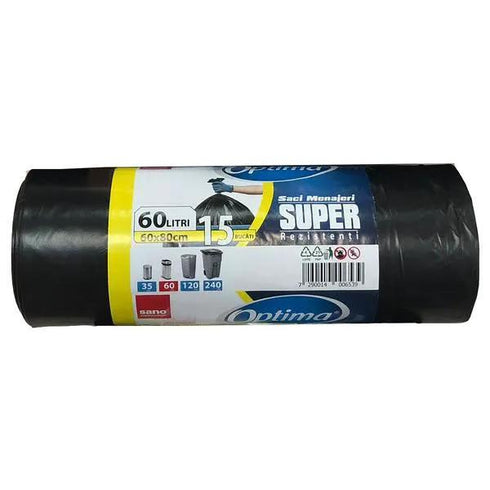 Saci menajeri Optima, negru, 60 L, 15 buc.