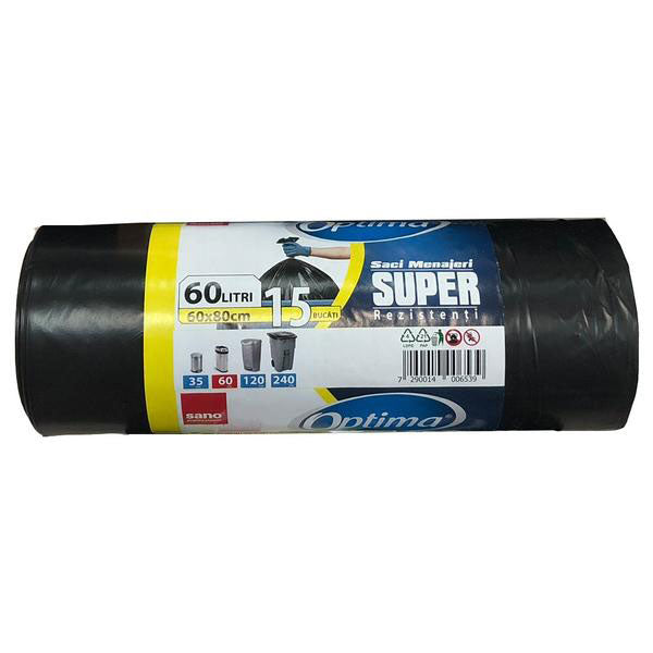 Saci menajeri Optima, negru, 60 L, 15 buc.