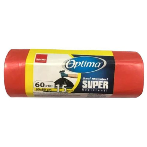 Saci menajeri Optima, rosu, 60 L, 15 buc. by Sano