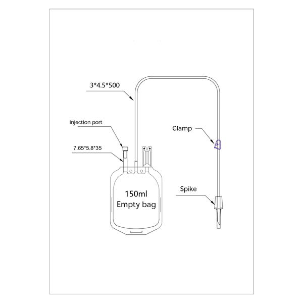 Punga de transfer cu spike si port injector, 150 ml