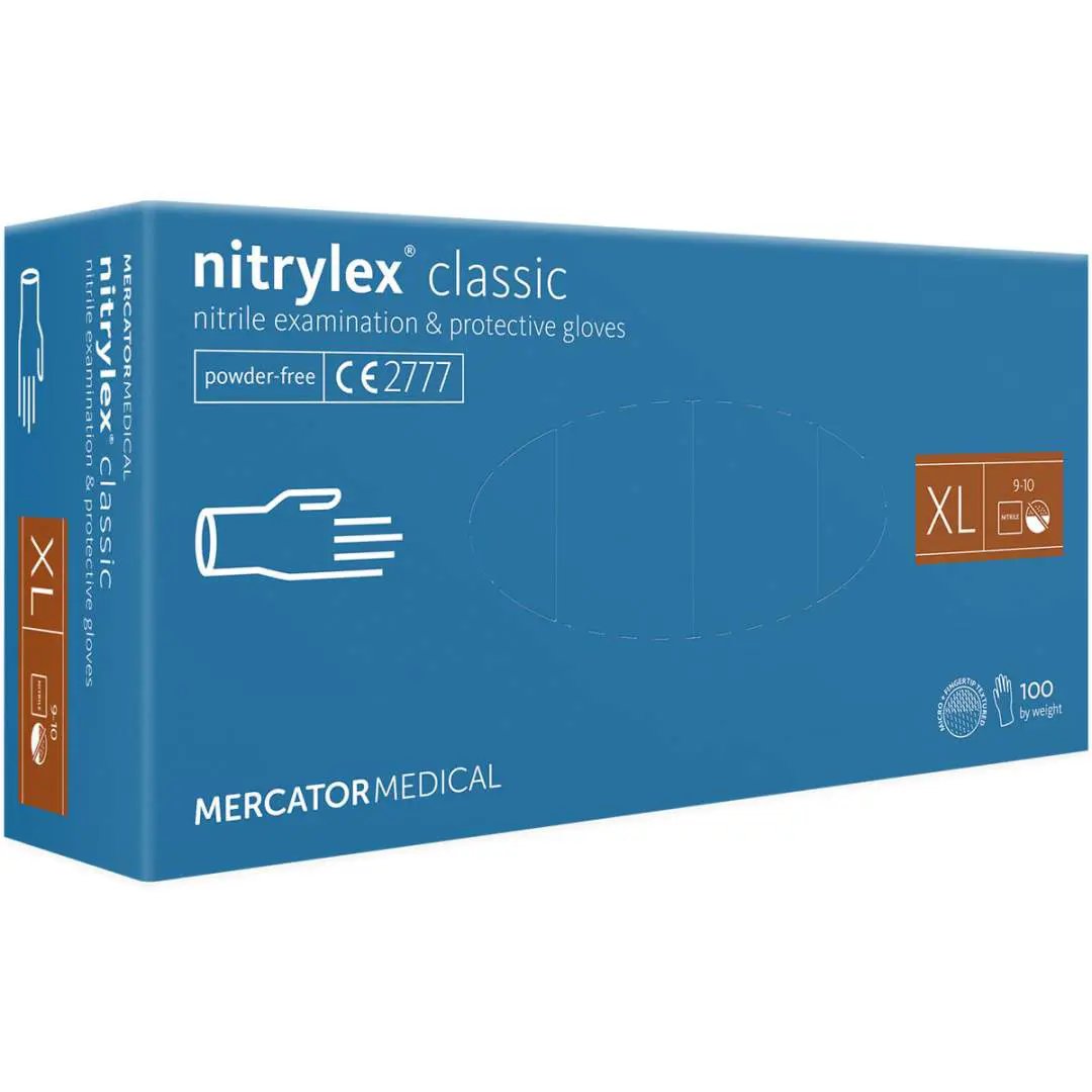 Manusi de examinare nitril nepudrate Nitrylex, Classic Blue, 100 buc.