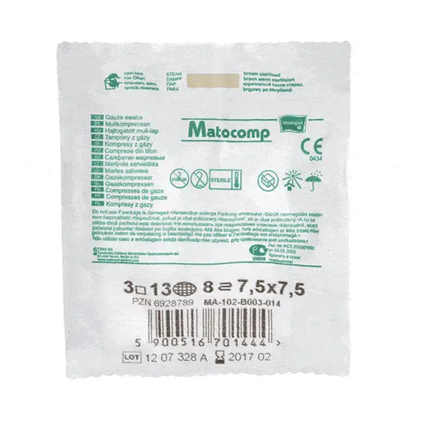 Comprese sterile din tifon MATOCOMP, 8 straturi, blister 3 bucati