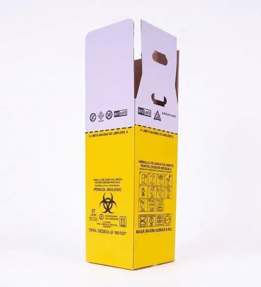 Cutie carton deseuri infectioase, cu sac, 27 L