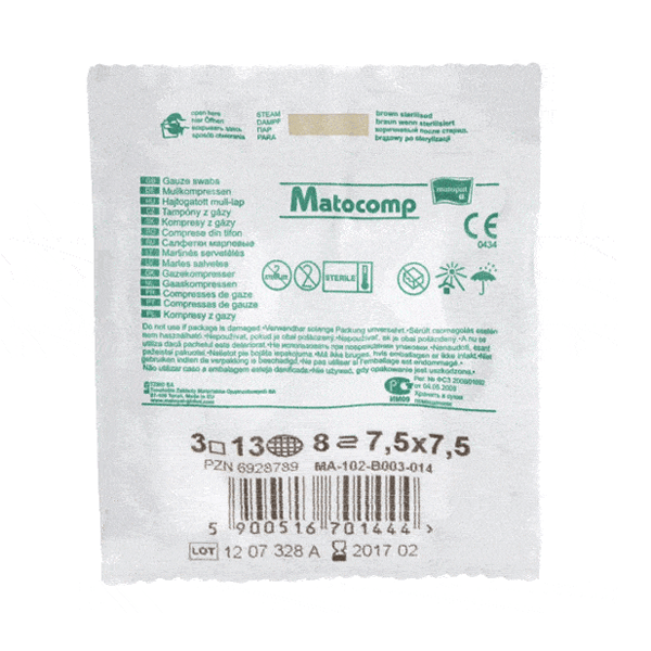 Comprese sterile din tifon MATOCOMP, 8 straturi blister 3 | Medizone