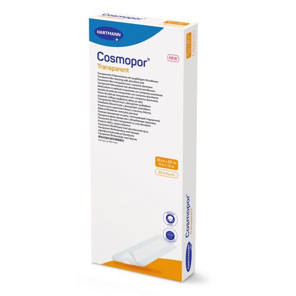 Plasturi sterili cu corp absorbant COSMOPOR Transparent, 10 cm X 30 cm, 25 buc.|Medizone