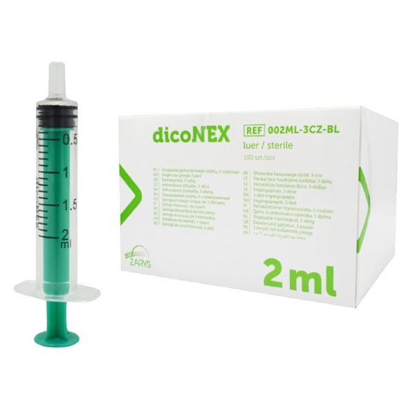 Seringa 2 ml dicoNEX, cu ac, luer slip, 100 buc.|Medizone